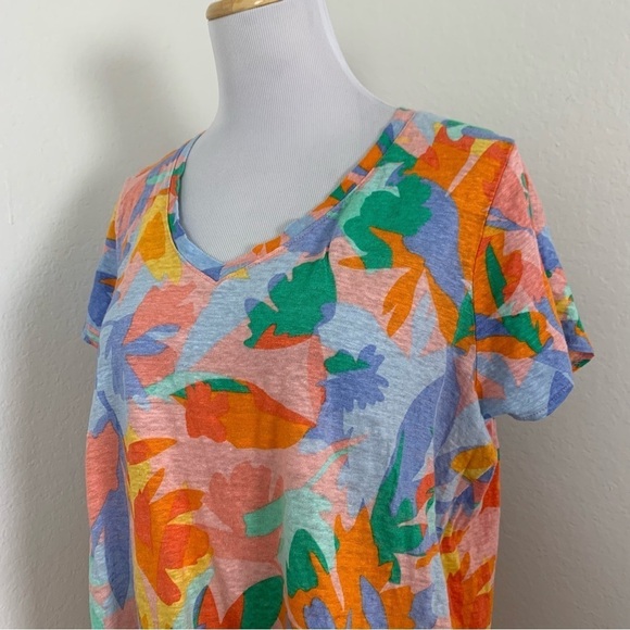 Joie 100% Linen Top Women’s 1X Colorful V Neck Short Sleeve Lightweight Coastal - Picture 6 of 16